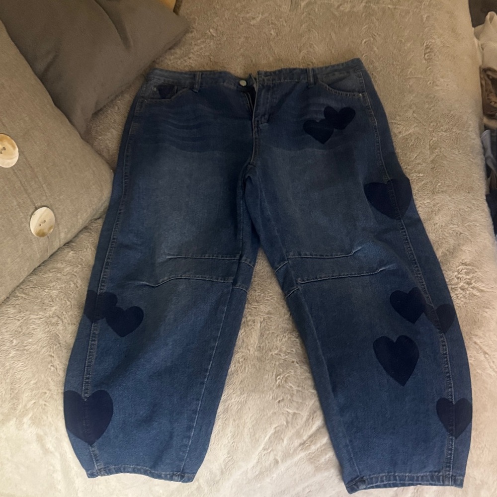 Blue Heart-Patterned Women's Jeans